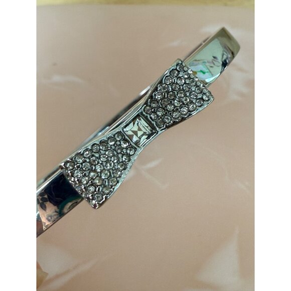 Kate Spade Silver-Tone Bow Hinged Bangle Bracelet With Rhinestones For Women - Picture 7 of 8